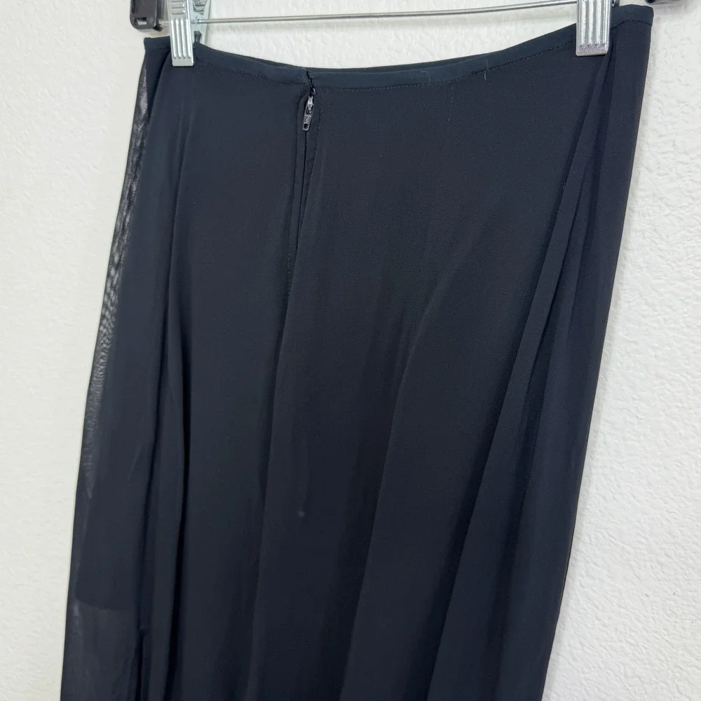 Vintage Tadashi Black Rayon Multi Slit Skirt Womens Size‎ 4 Old Money Mob Wife